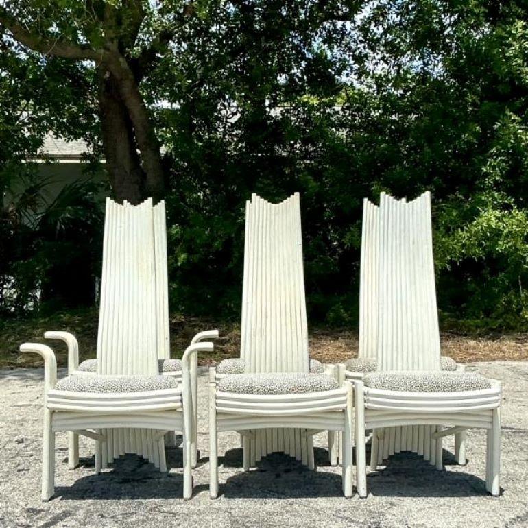 XX secolo Sedie da pranzo in rattan con schienale alto Vintage By - Set di 6 in vendita