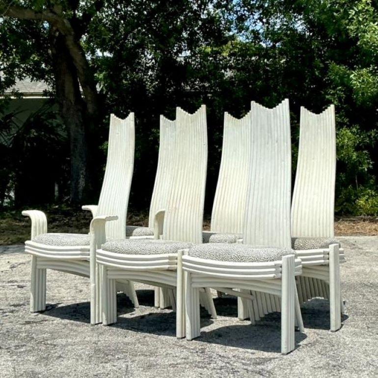 Sedie da pranzo in rattan con schienale alto Vintage By - Set di 6 in vendita 1