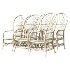 Vintage Coastal High Back Rattan Dining Chairs - Set of 6