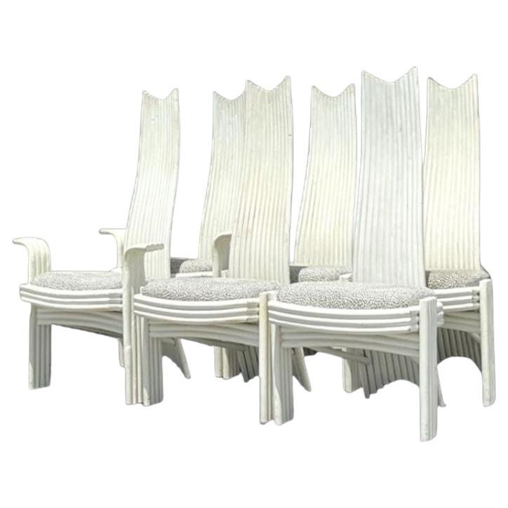 Vintage Coastal High Back Rattan Dining Chairs - Set of 6