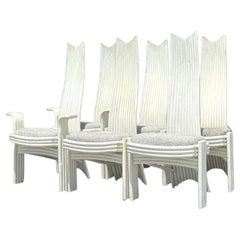 Vintage Coastal High Back Rattan Dining Chairs - Set of 6