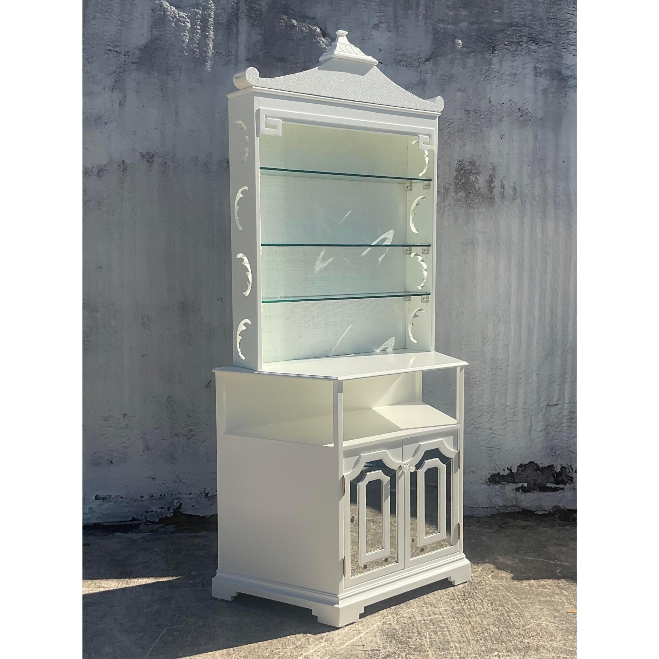 Vintage Coastal High Gloss White Pagoda Dry Bar For Sale 4
