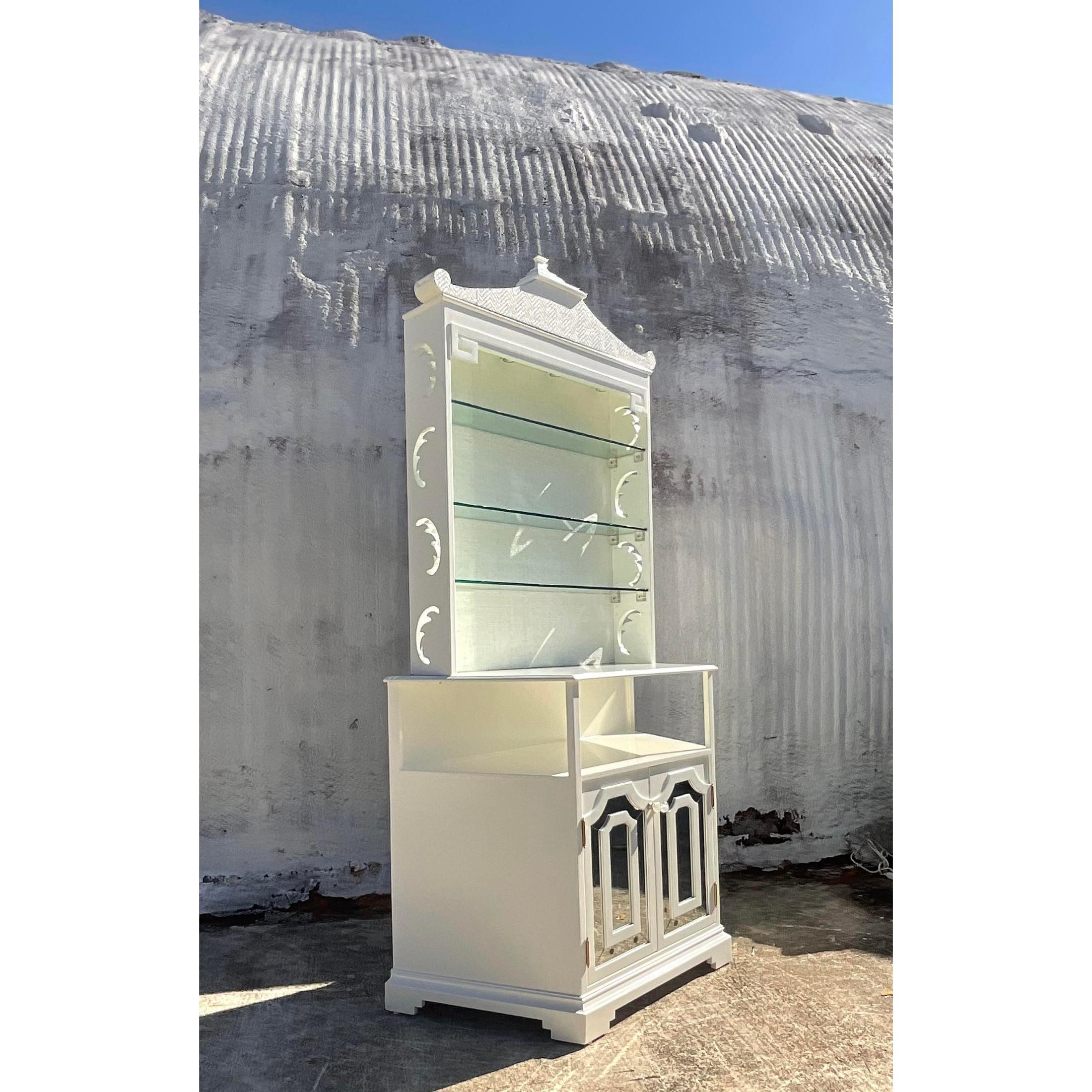 Vintage Coastal High Gloss White Pagoda Dry Bar For Sale 2