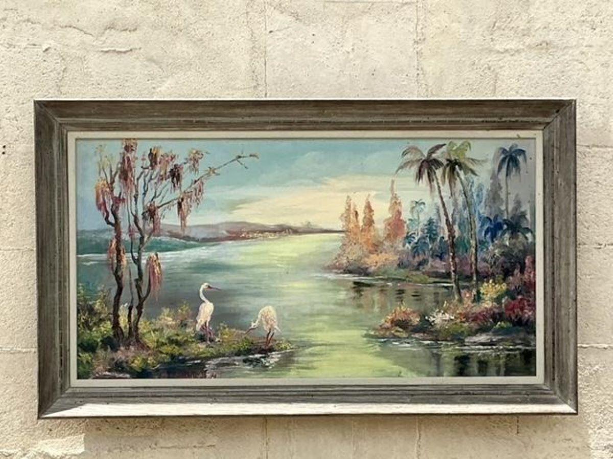 This original oil painting on board captures the essence of American coastal Highwayman style. With its vivid portrayal of coastal landscapes and masterful use of oil paints, this artwork evokes a sense of nostalgia and natural beauty, perfect for