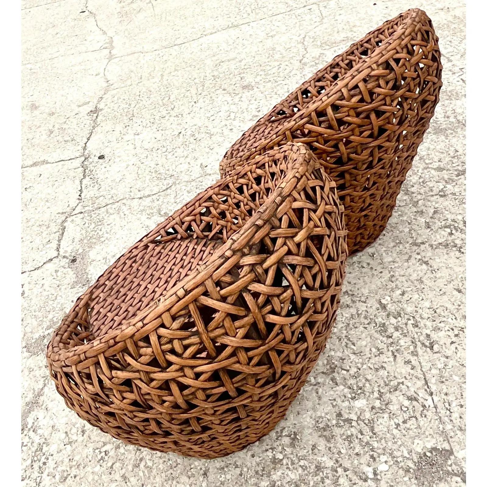 Vintage Coastal Honeycomb Rattan Pod Chairs - a Pair In Good Condition In West Palm Beach, FL