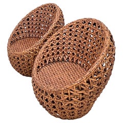 Vintage Coastal Honeycomb Rattan Pod Chairs - a Pair