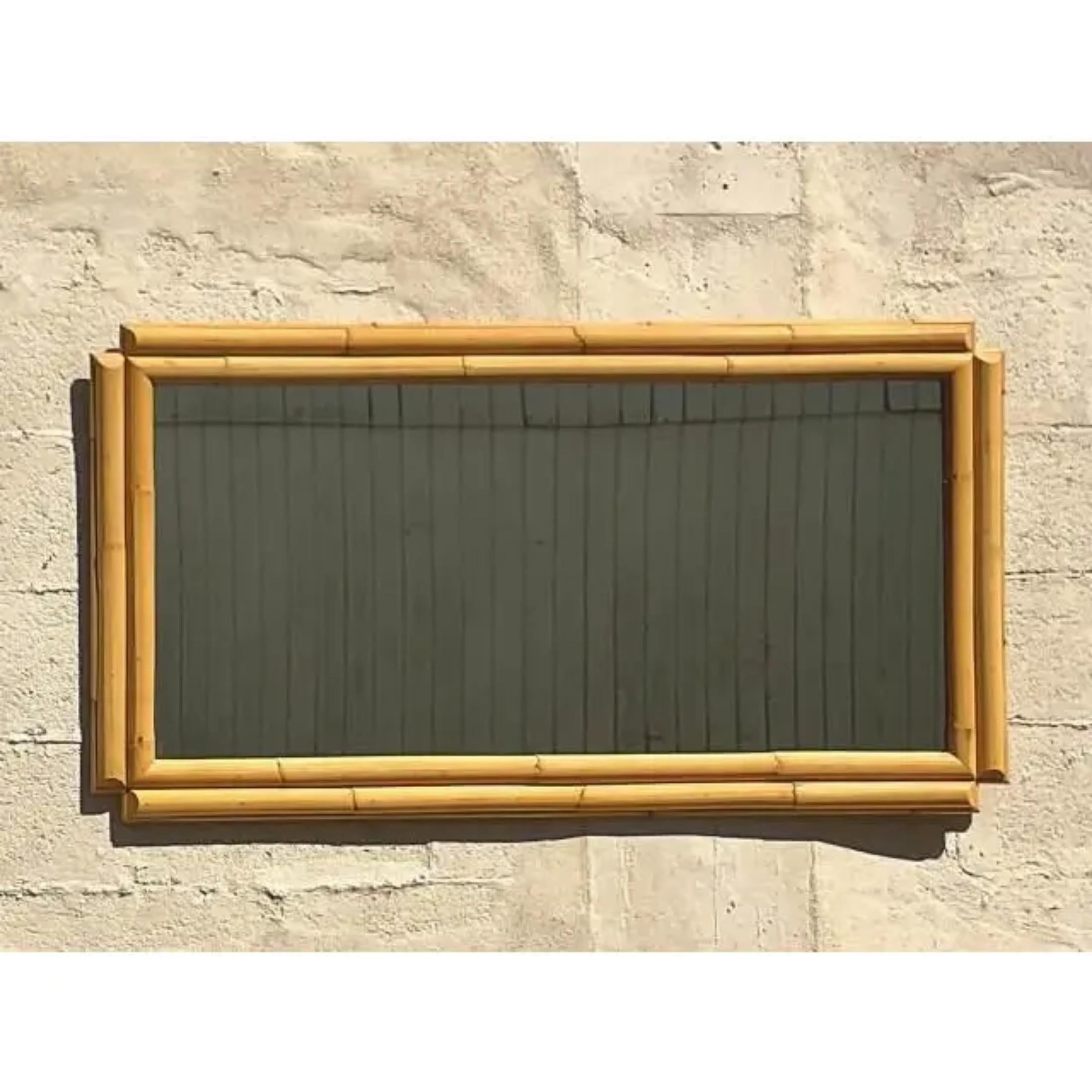 Adam Style Vintage Coastal Horizontal Stacked Bamboo Mirror For Sale