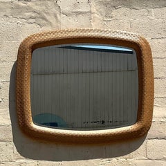 Vintage Coastal Horizontal Woven Rattan Wall Mirror