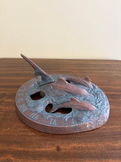 Vintage Coastal Iron Garden Sundial with Dolphins