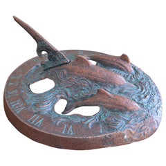 Vintage Coastal Iron Garden Sundial with Dolphins