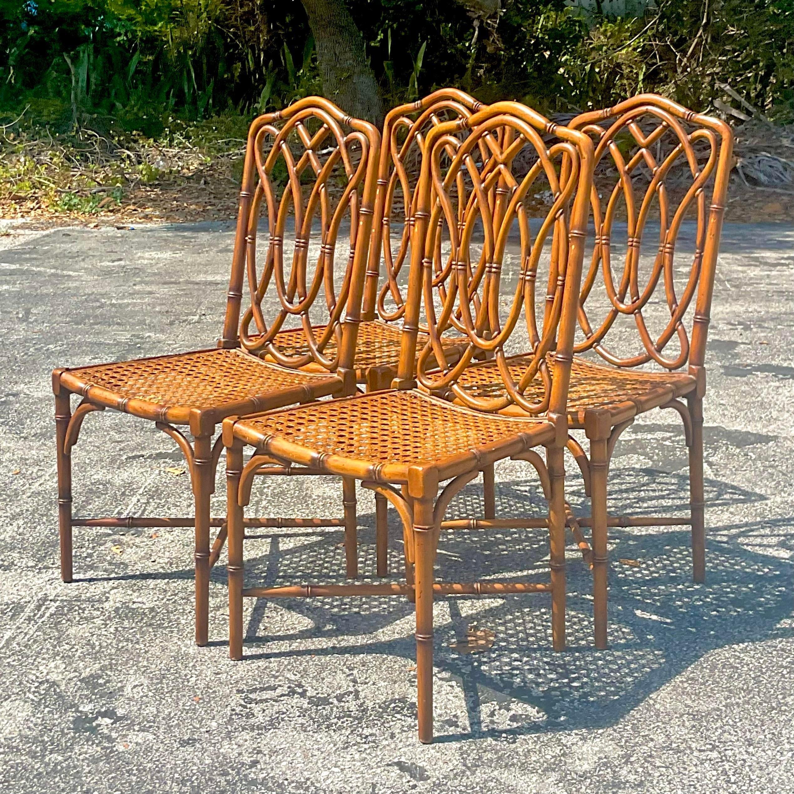 Vintage Coastal Italian Carved Bamboo Dining Chairs, Set of 4 1