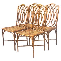 Vintage Coastal Italian Carved Bamboo Dining Chairs, Set of 4