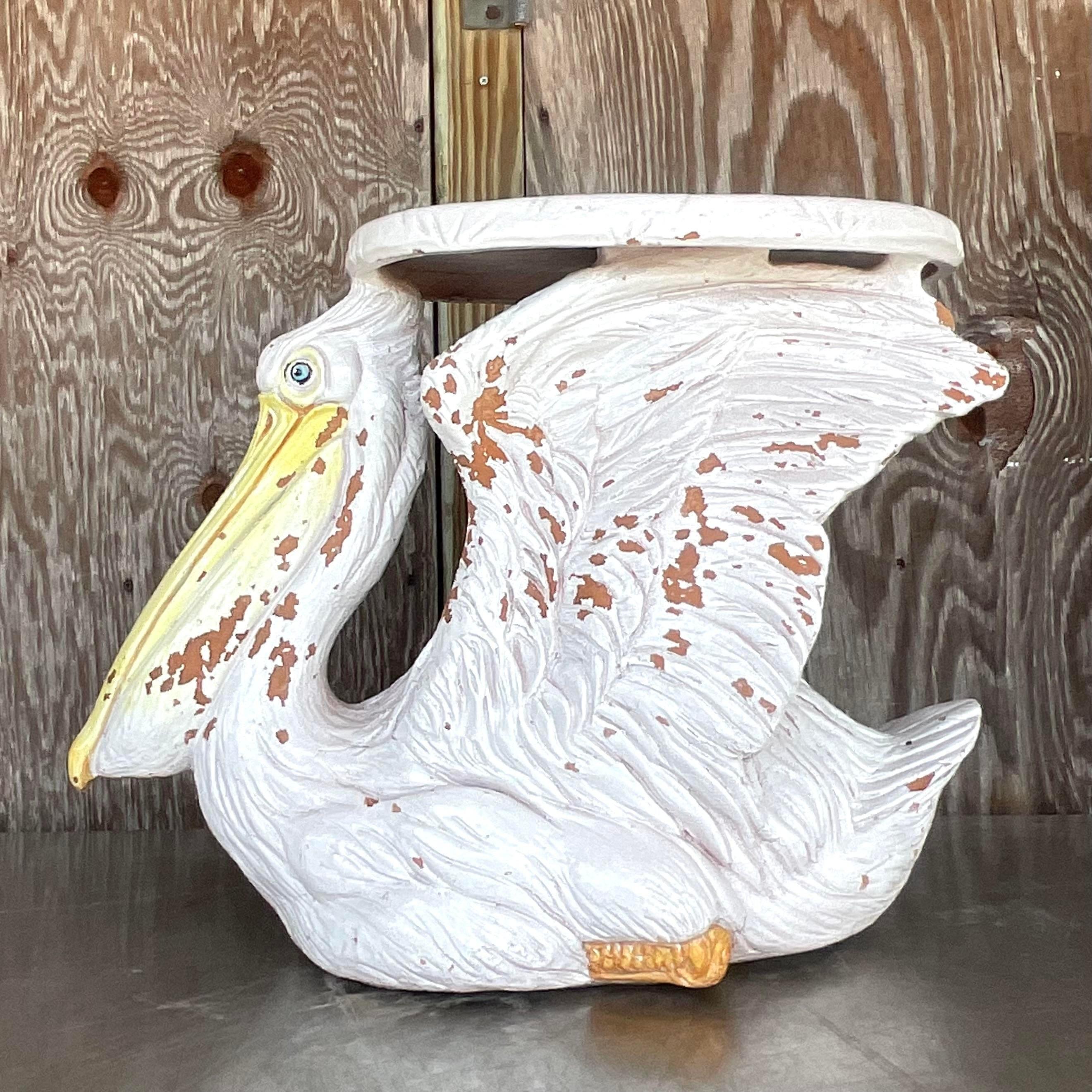 Mid-Century Modern Vintage Coastal Italian Ceramic Pelican Low Stool For Sale