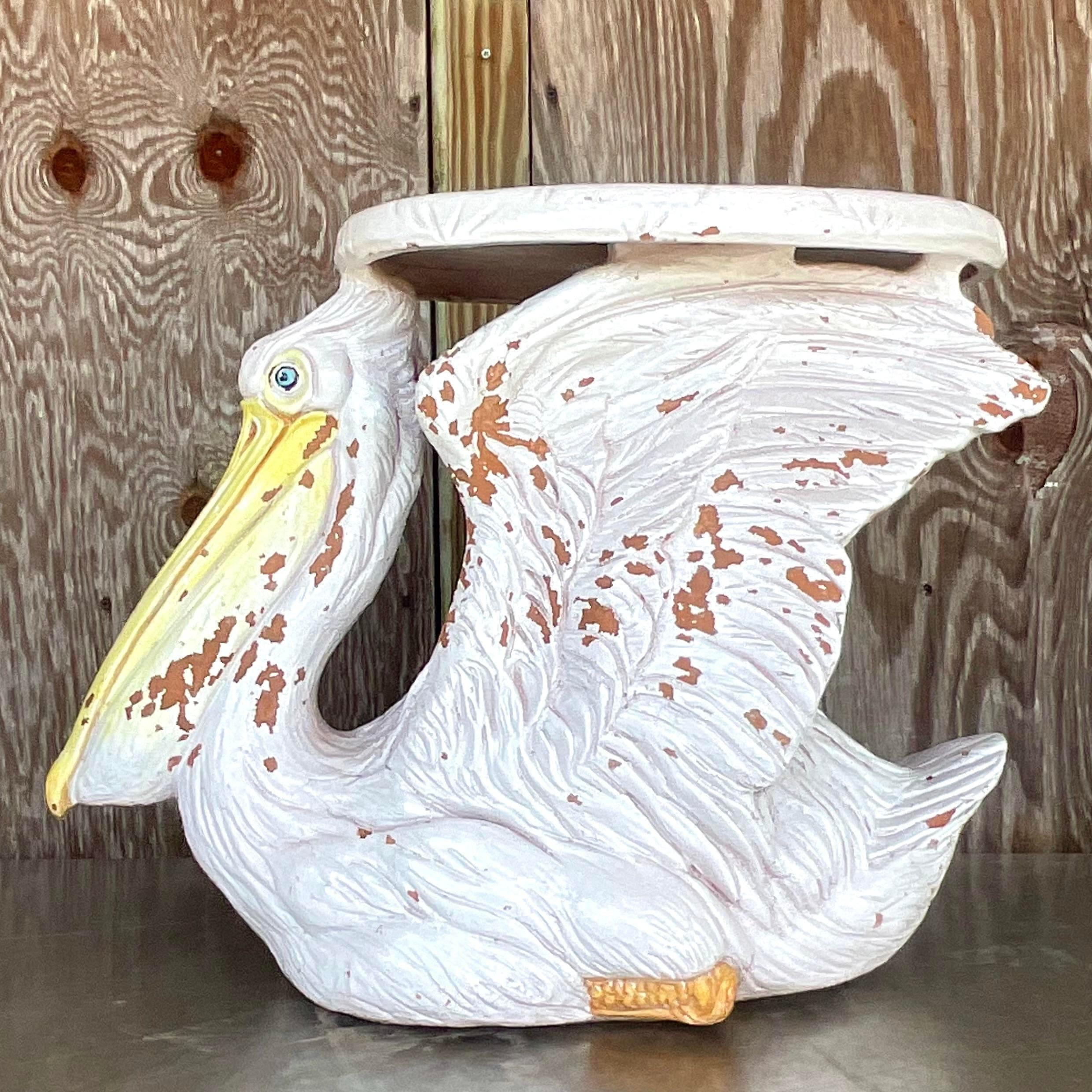 Vintage Coastal Italian Ceramic Pelican Low Stool In Good Condition For Sale In west palm beach, FL
