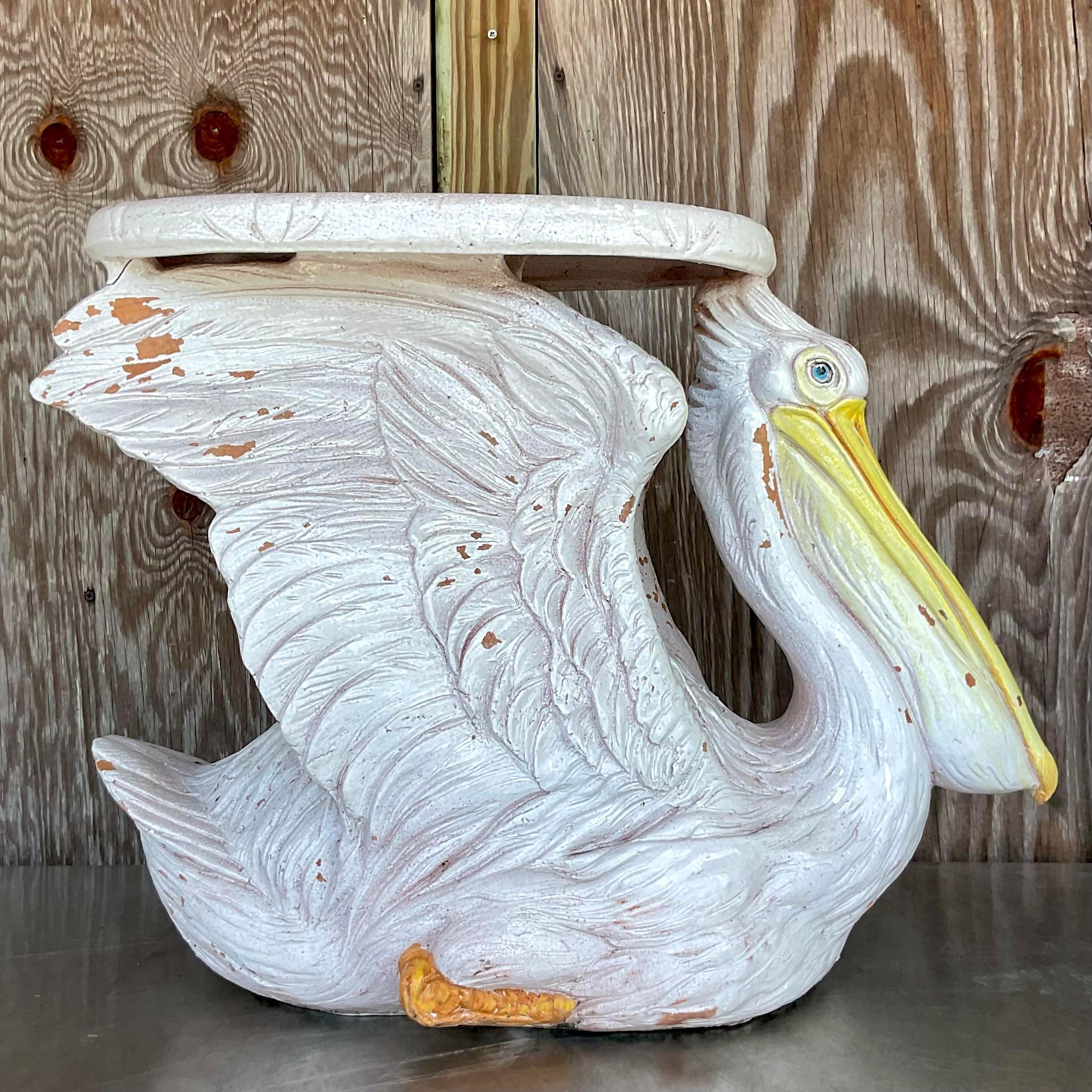 20th Century Vintage Coastal Italian Ceramic Pelican Low Stool For Sale