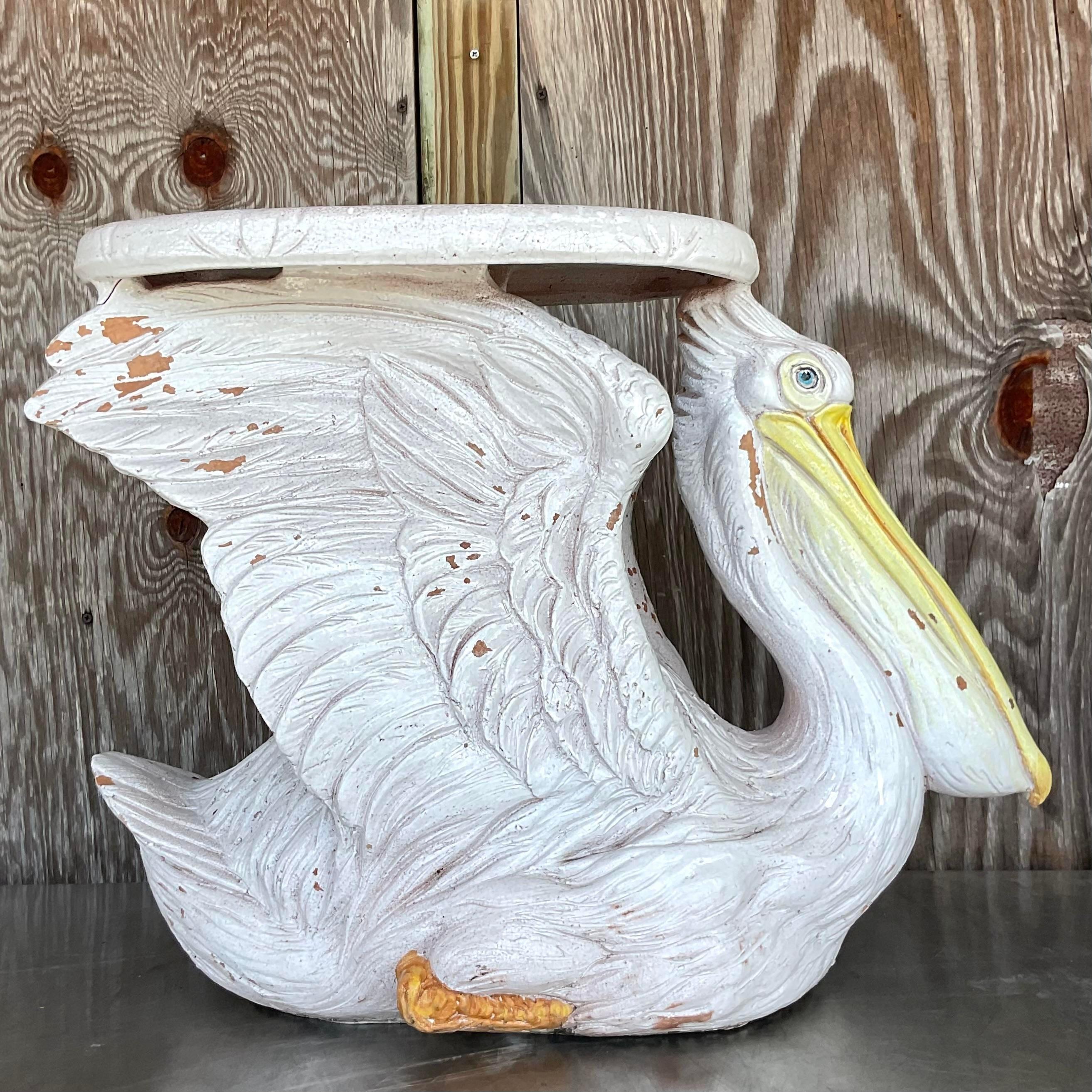 Vintage Coastal Italian Ceramic Pelican Low Stool For Sale 1