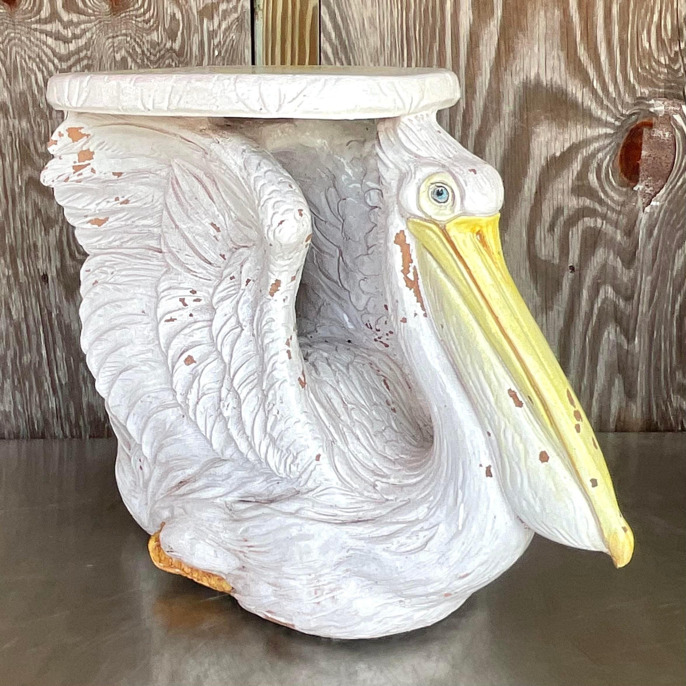 Vintage Coastal Italian Ceramic Pelican Low Stool For Sale 3