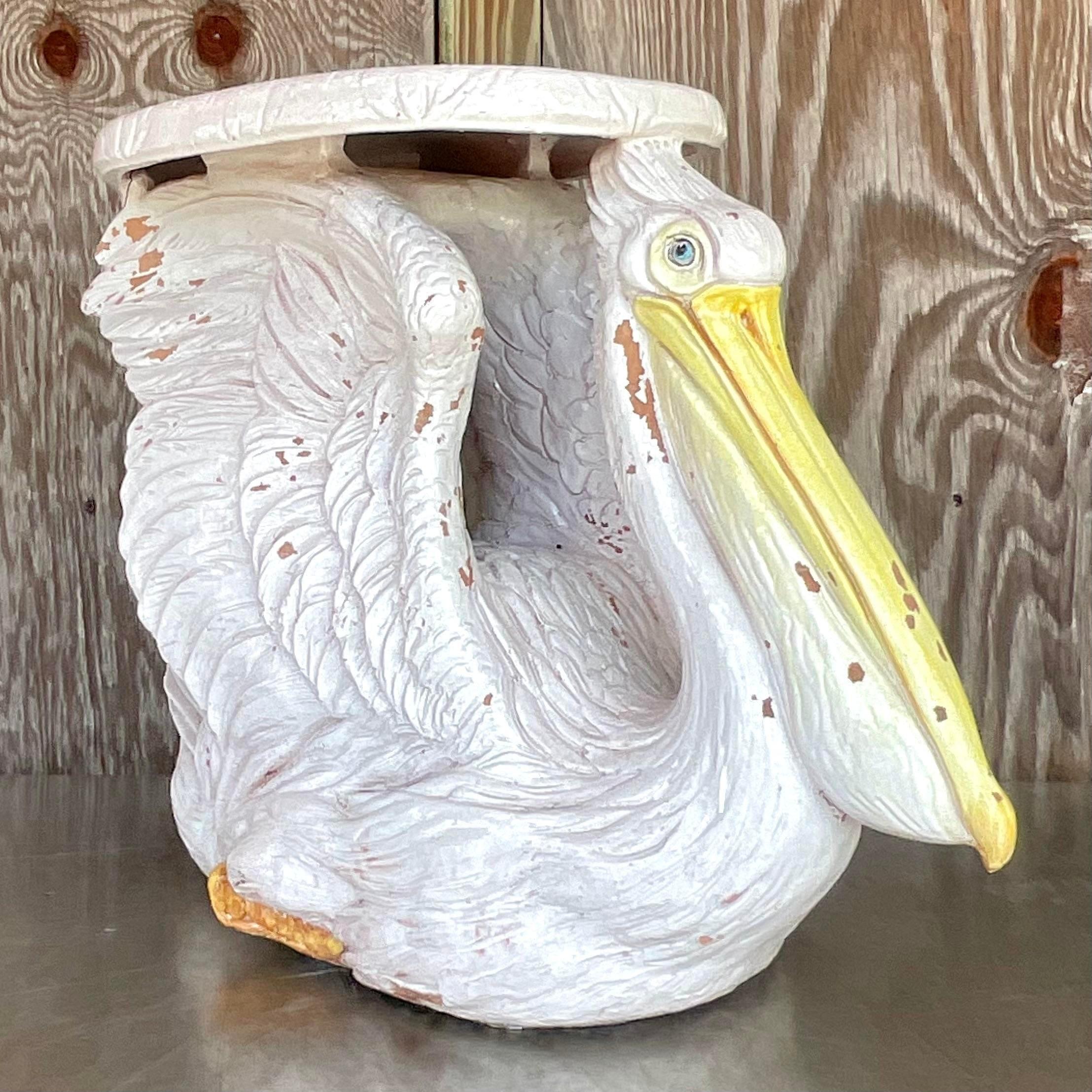 Vintage Coastal Italian Ceramic Pelican Low Stool For Sale 4