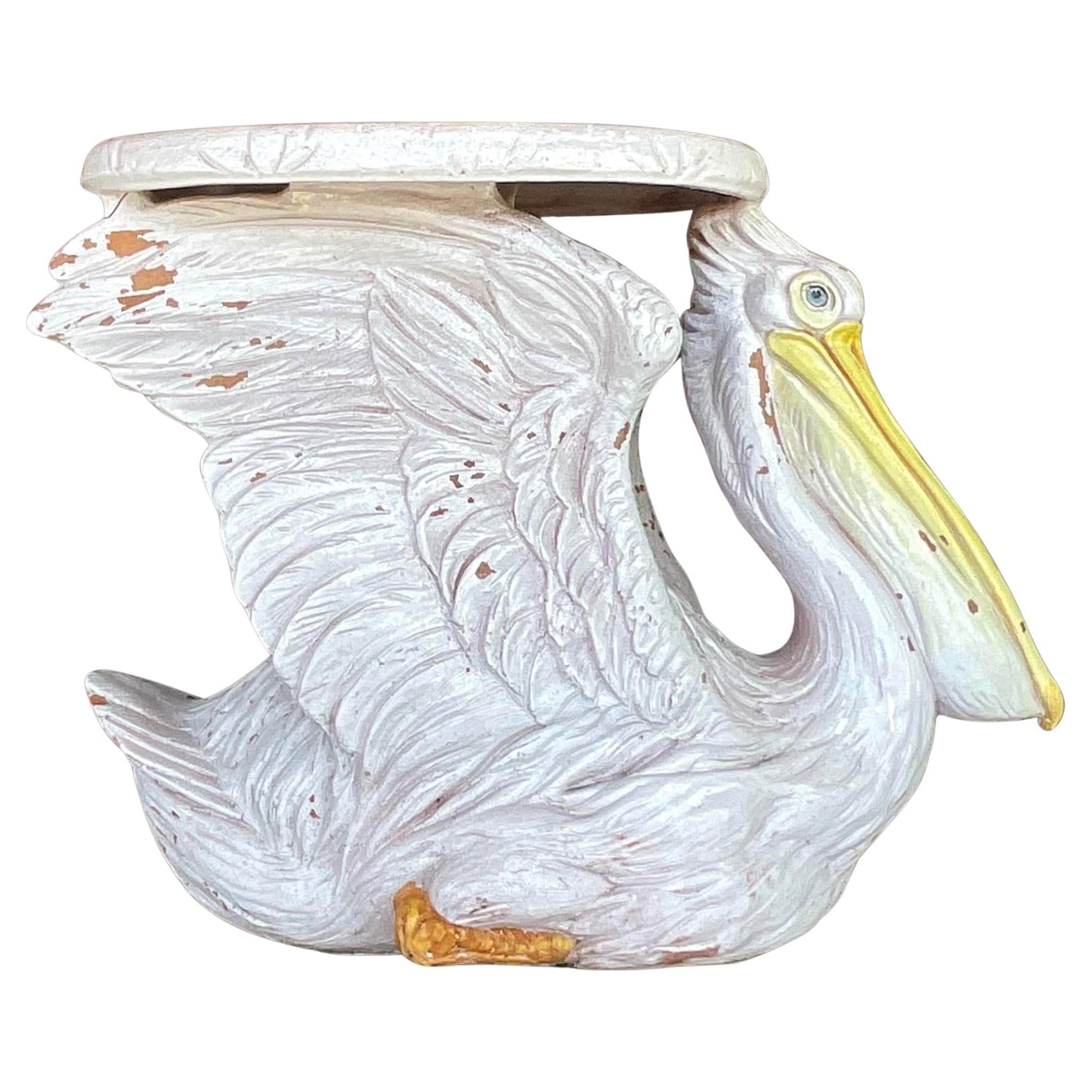 Vintage Coastal Italian Ceramic Pelican Low Stool For Sale