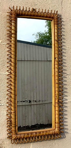 Vintage Coastal Italian Coiled Rattan Mirror