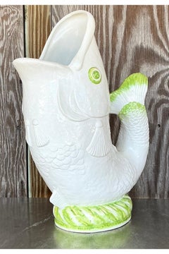 Vintage Coastal Italian Glazed Ceramic Fish Floor Vase