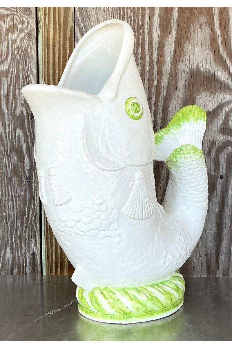 Italienische glasierte Keramik-Fisch-Stehlampe, Coastal, Vintage (amerikanisch) im Angebot
