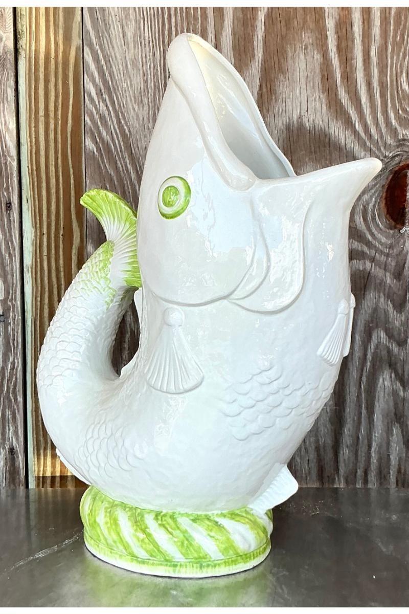 Italienische glasierte Keramik-Fisch-Stehlampe, Coastal, Vintage (20. Jahrhundert) im Angebot