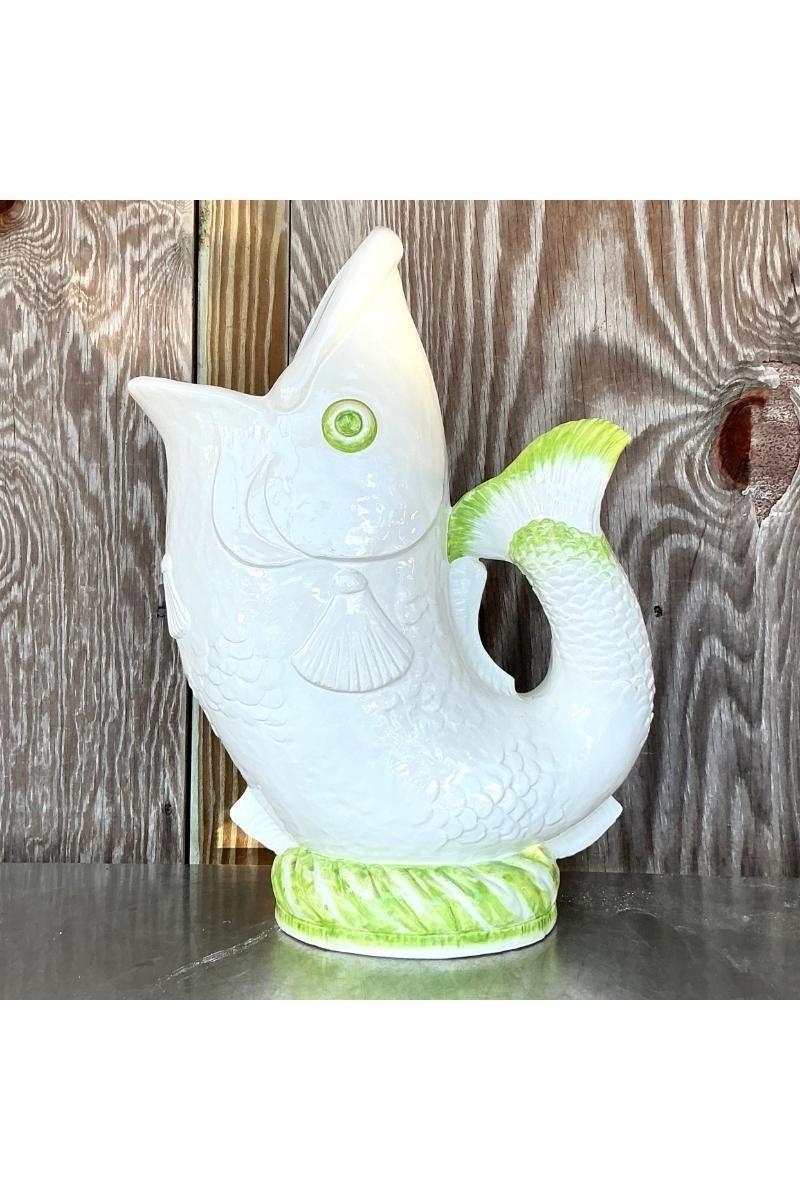 Italienische glasierte Keramik-Fisch-Stehlampe, Coastal, Vintage im Angebot 1