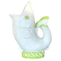 Vintage Coastal Italian Glazed Ceramic Fish Floor Vase