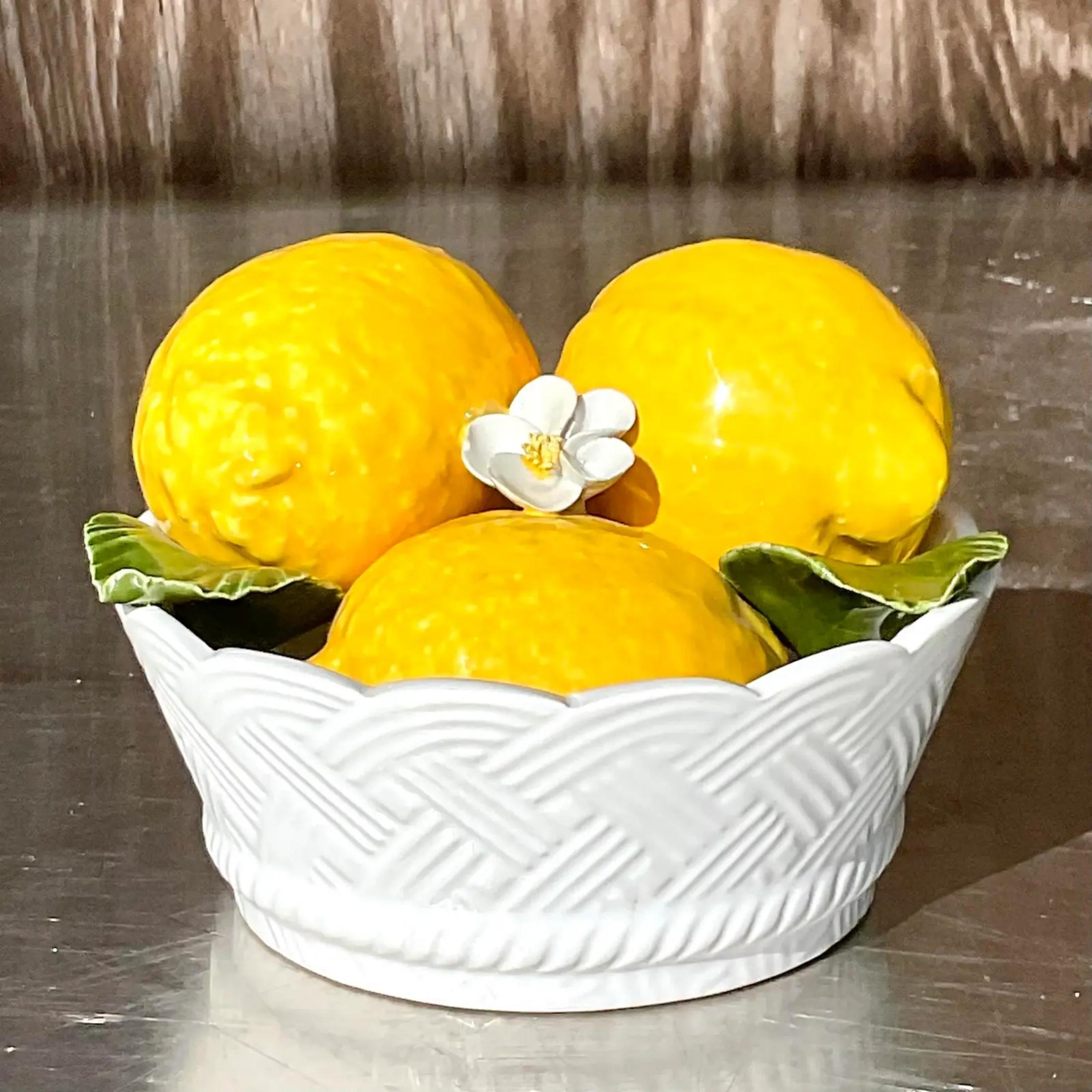 Vintage Coastal Italian Glazed Ceramic Lemon Bowl For Sale 1