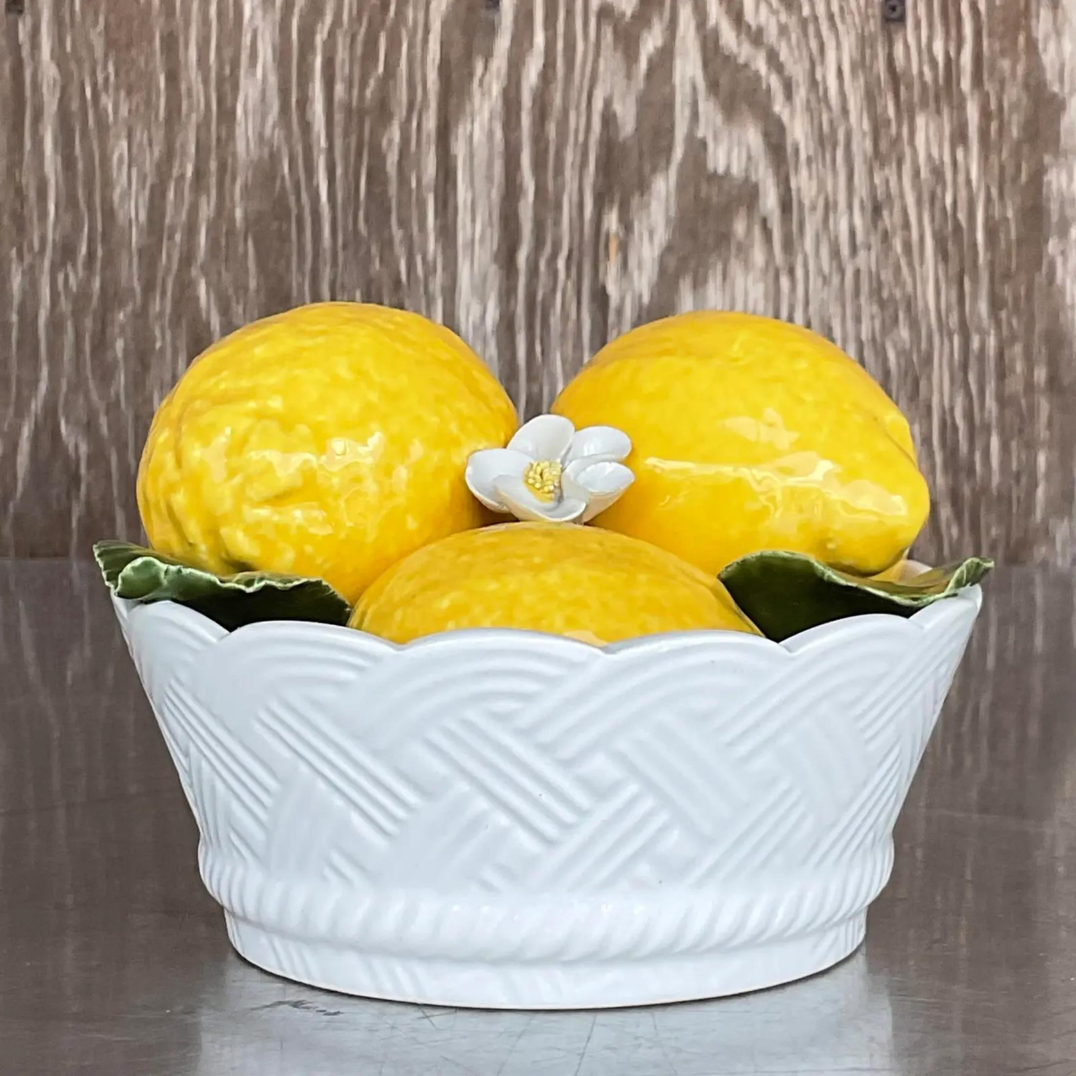 Vintage Coastal Italian Glazed Ceramic Lemon Bowl For Sale 2
