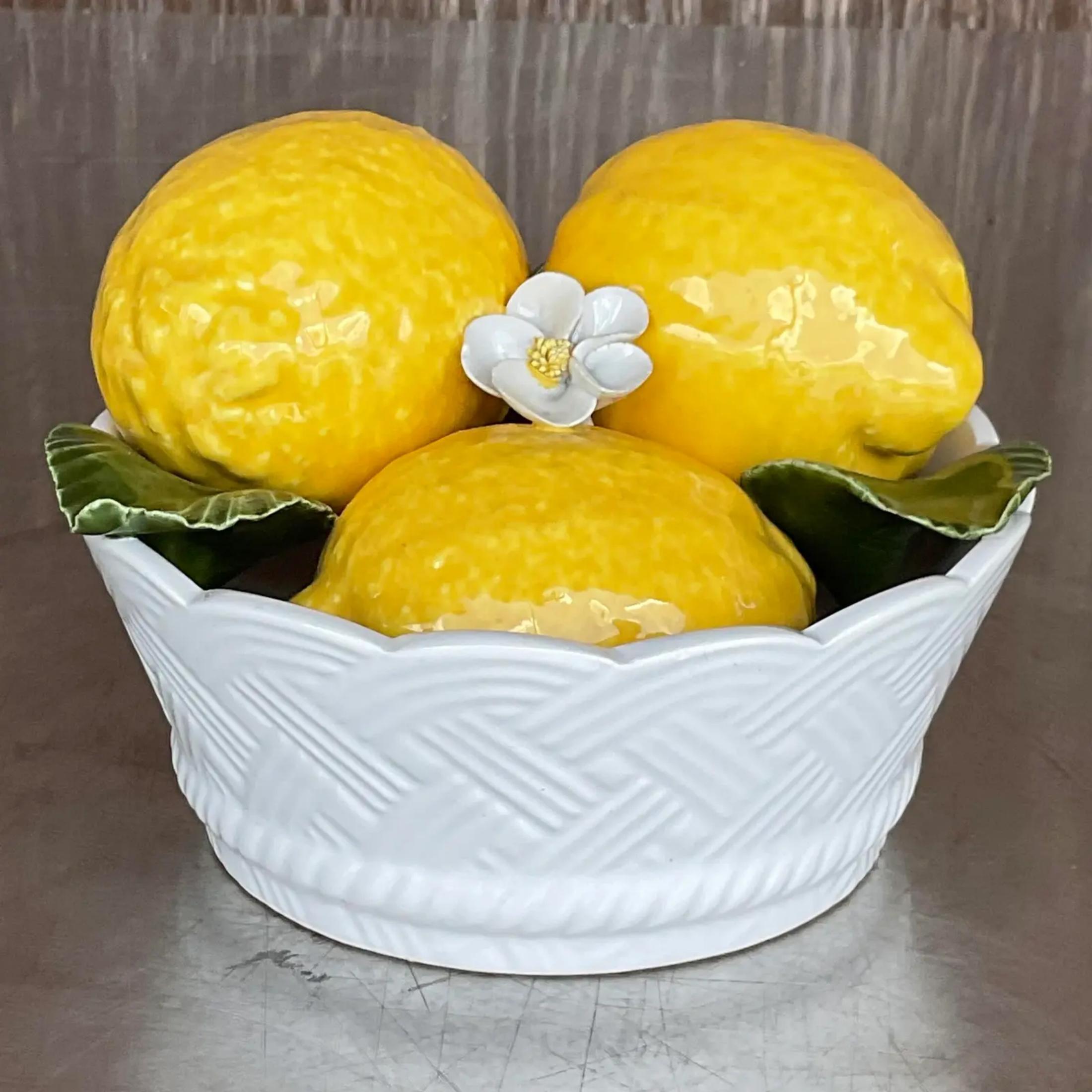 Vintage Coastal Italian Glazed Ceramic Lemon Bowl For Sale 3