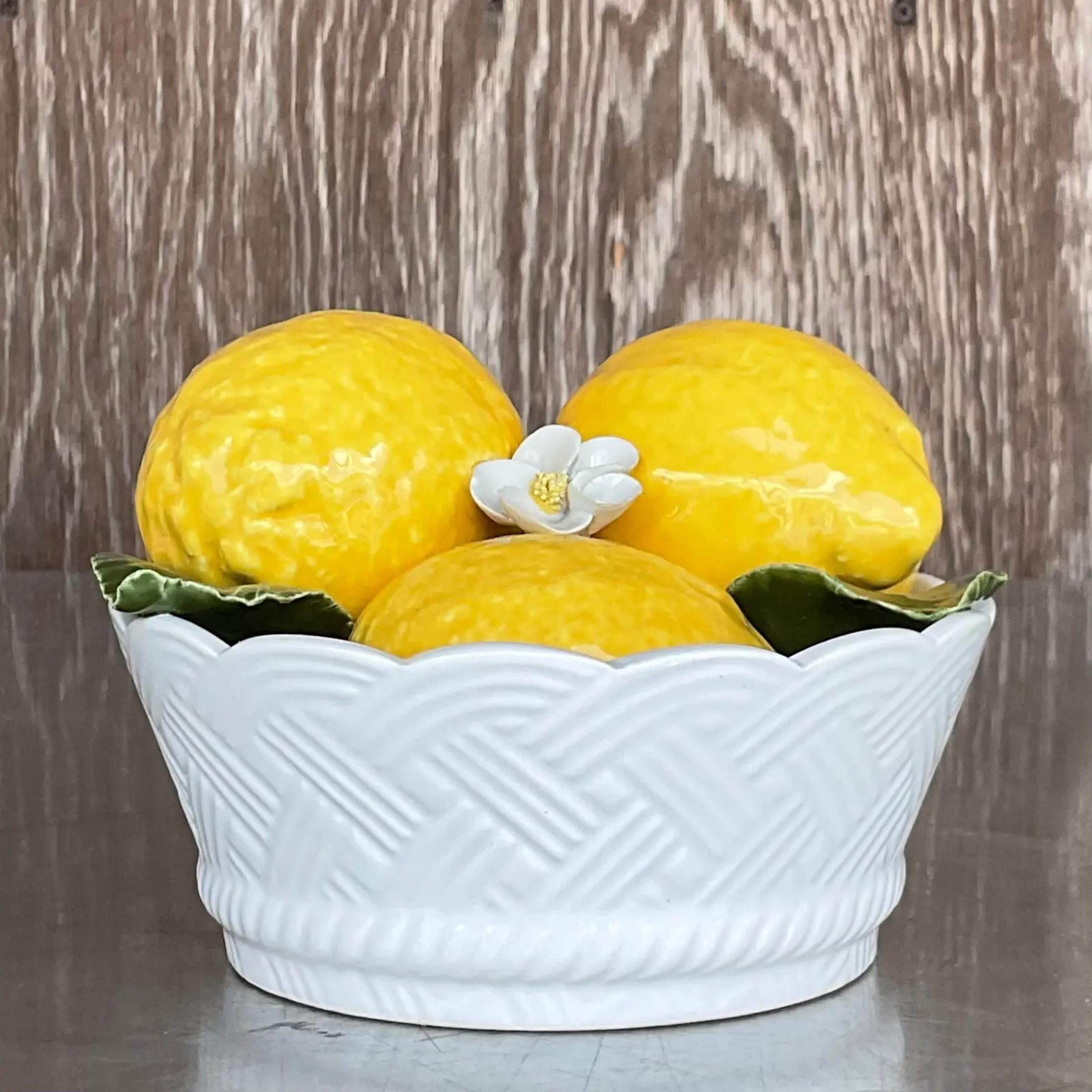 Vintage Coastal Italian Glazed Ceramic Lemon Bowl For Sale 4