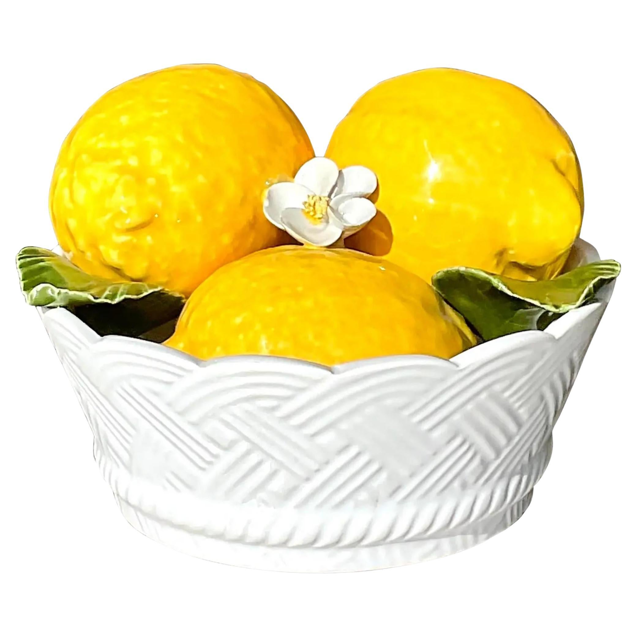 Vintage Coastal Italian Glazed Ceramic Lemon Bowl For Sale