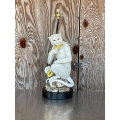 Vintage Coastal Italian Glazed Ceramic Monkey Lamp For Sale - Image 4 of 6Mid 20