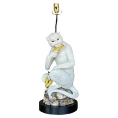Retro Coastal Italian Glazed Ceramic Monkey Lamp For Sale - Image 4 of 6Mid 20