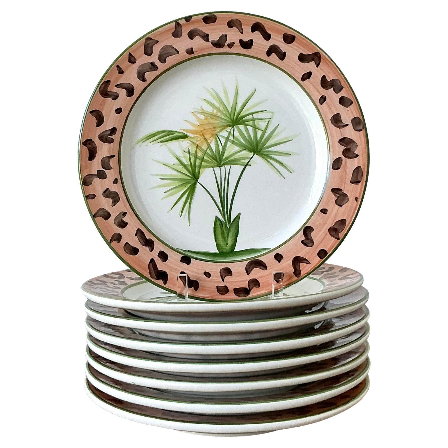 Vintage Coastal Italian Glazed Ceramic Salad Plates - Set of 8