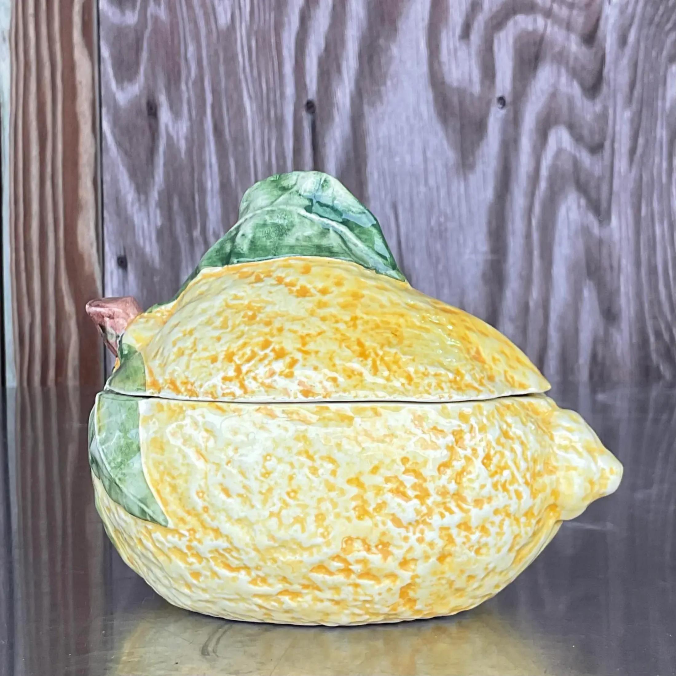 Vintage Coastal Italian Lemon Lidded Bowl For Sale 1