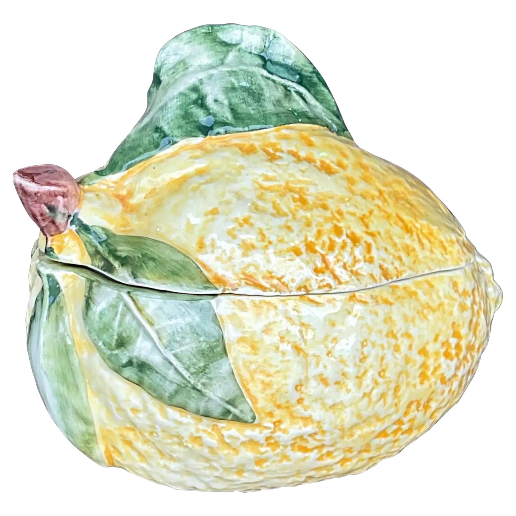 Vintage Coastal Italian Lemon Lidded Bowl For Sale