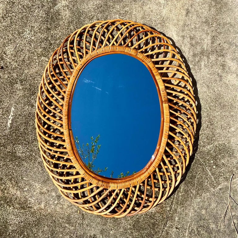 Vintage Coastal Italian Looped Rattan Mirror at 1stDibs
