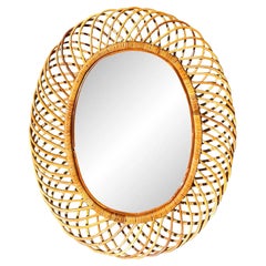 Vintage Coastal Italian Looped Rattan Mirror