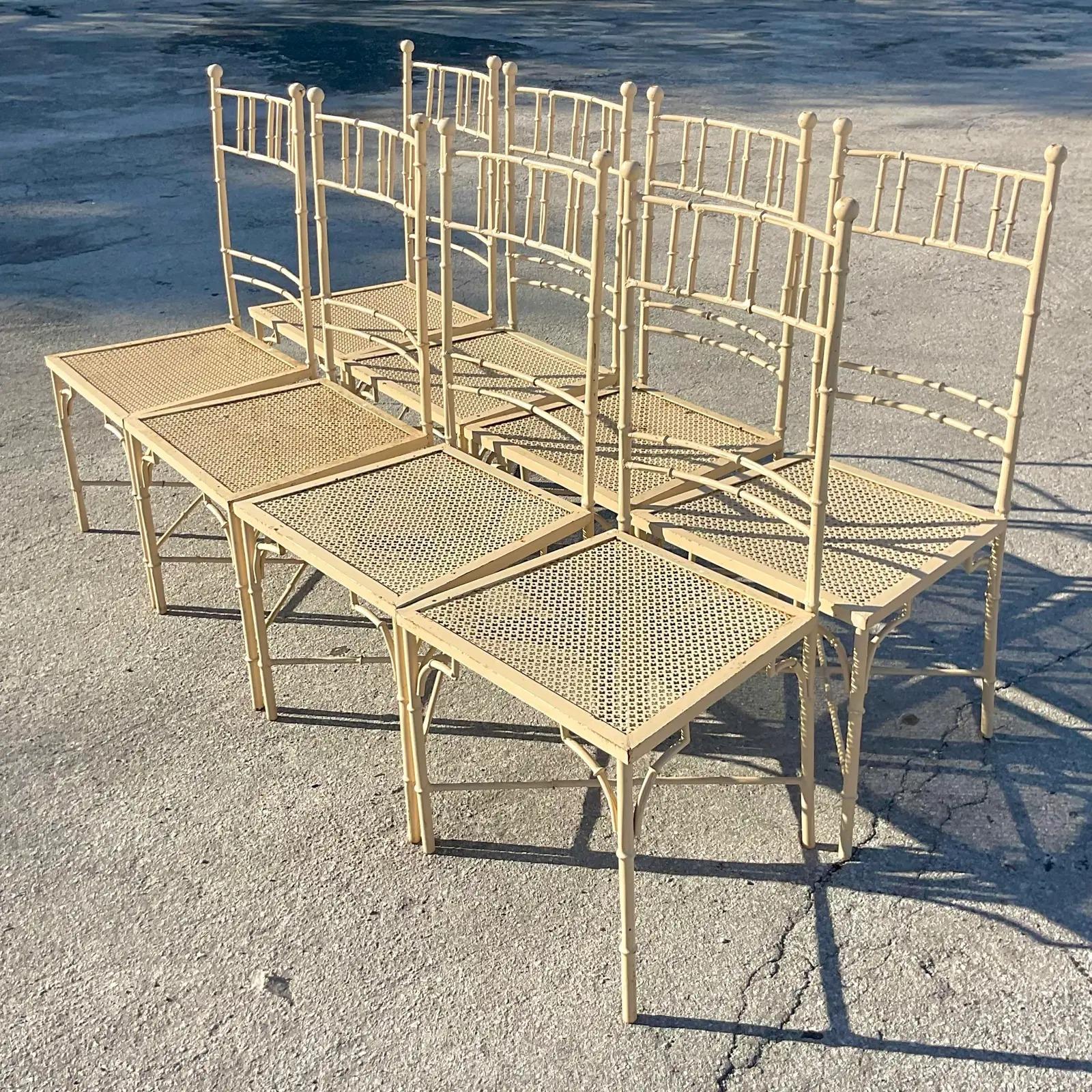 20th Century Vintage Coastal Italian Metal Bamboo Dining Chairs - Set of 8