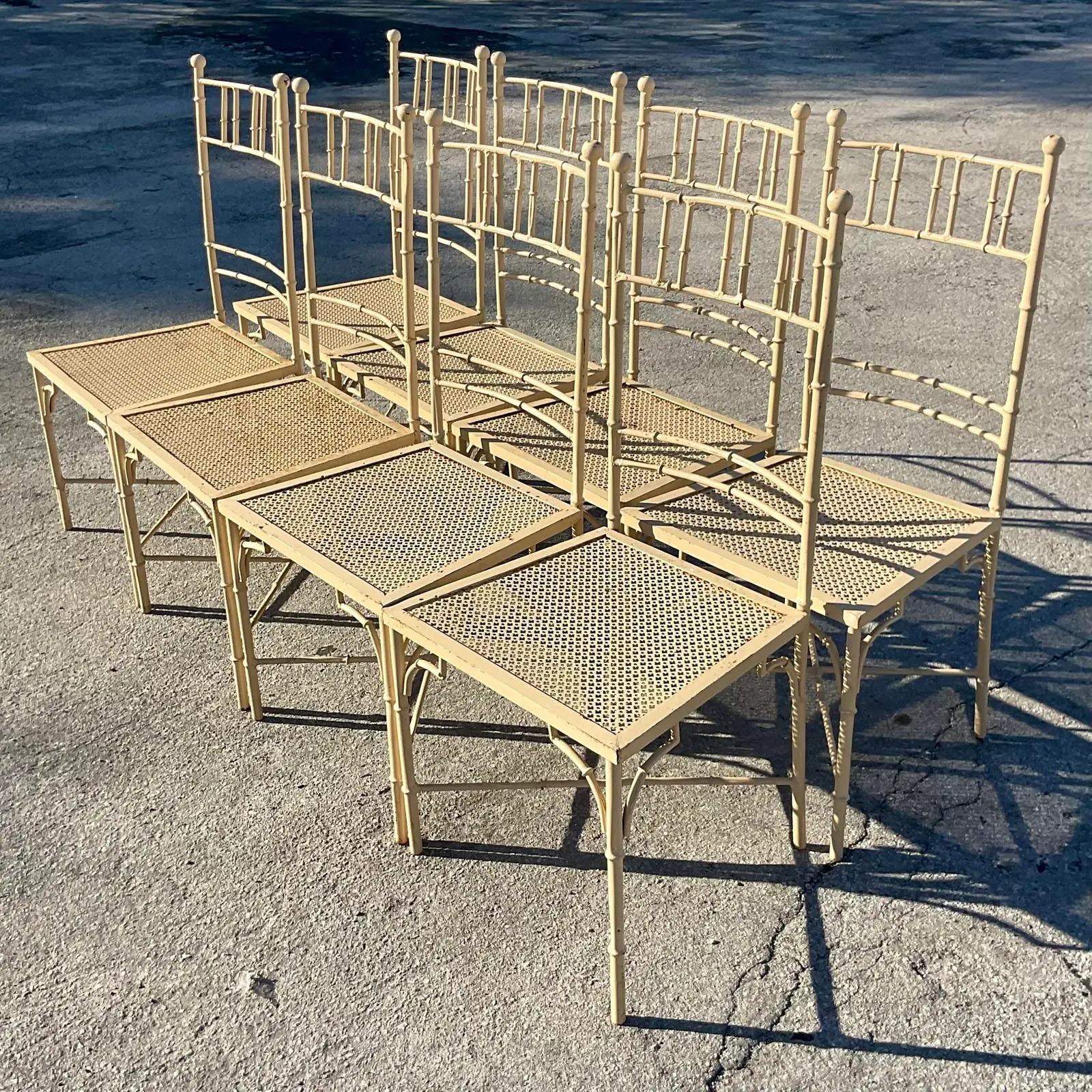 Vintage Coastal Italian Metal Bamboo Dining Chairs - Set of 8 4