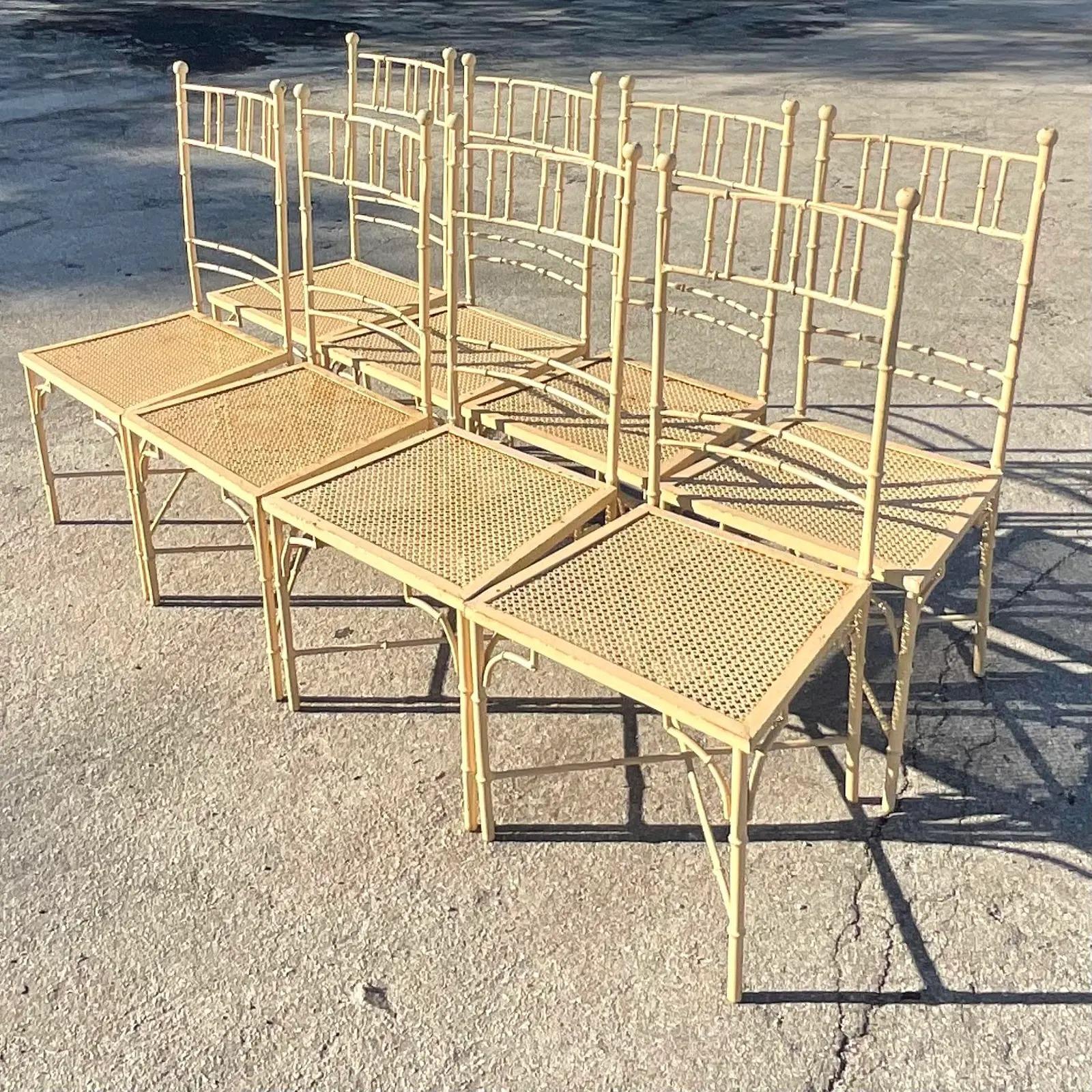 Vintage Coastal Italian Metal Bamboo Dining Chairs - Set of 8 5