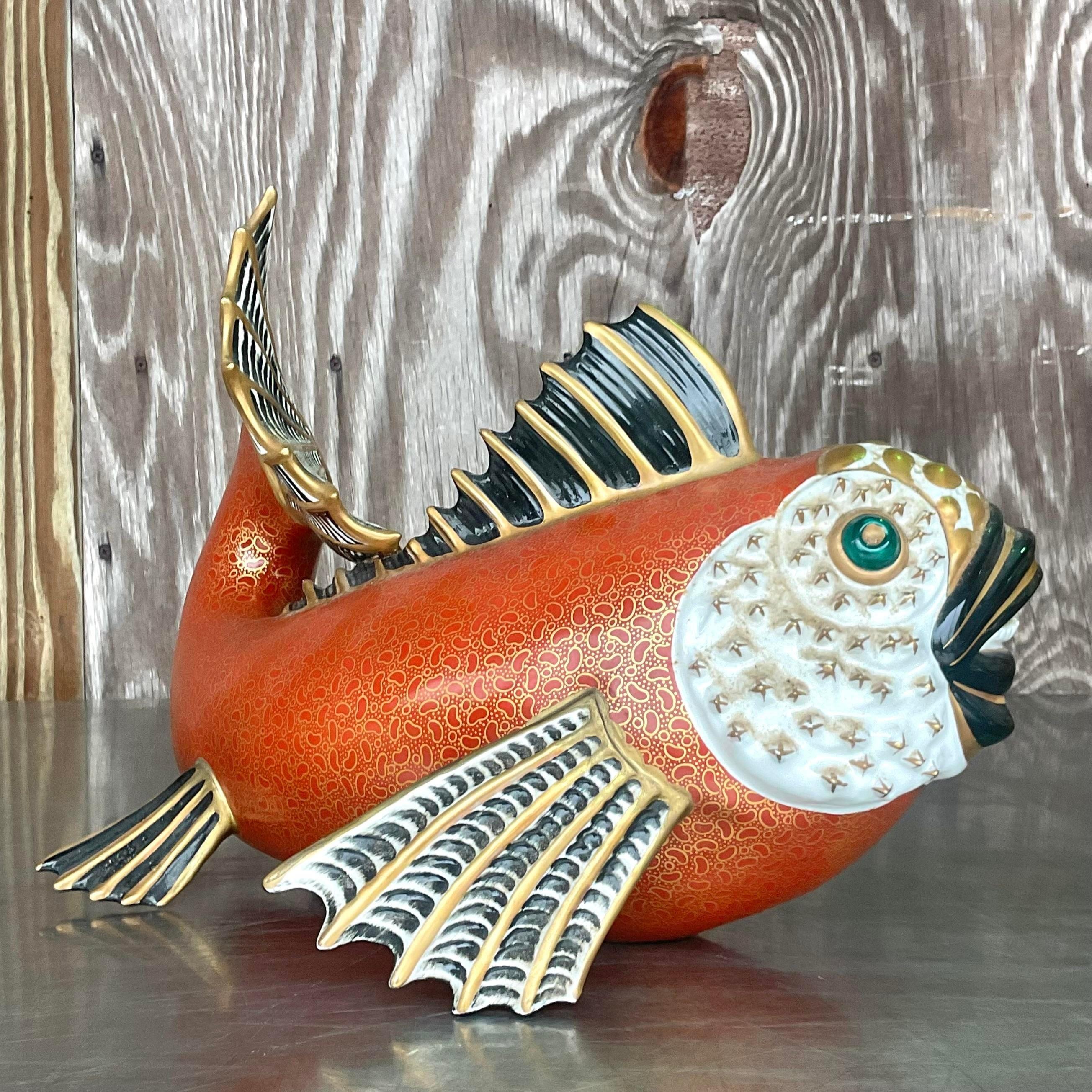 20th Century Vintage Coastal Italian Oggetti Glazed Ceramic Koi Fish For Sale