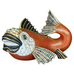 Retro Coastal Italian Oggetti Glazed Ceramic Koi Fish