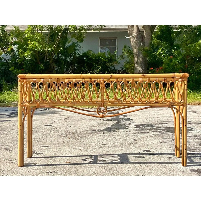 Vintage Coastal Italian Rattan Console Table For Sale at 1stDibs