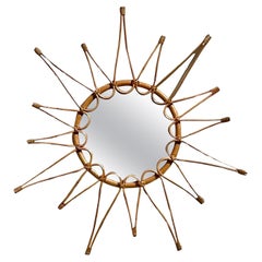 Vintage Coastal Italian Rattan Starburst Mirror