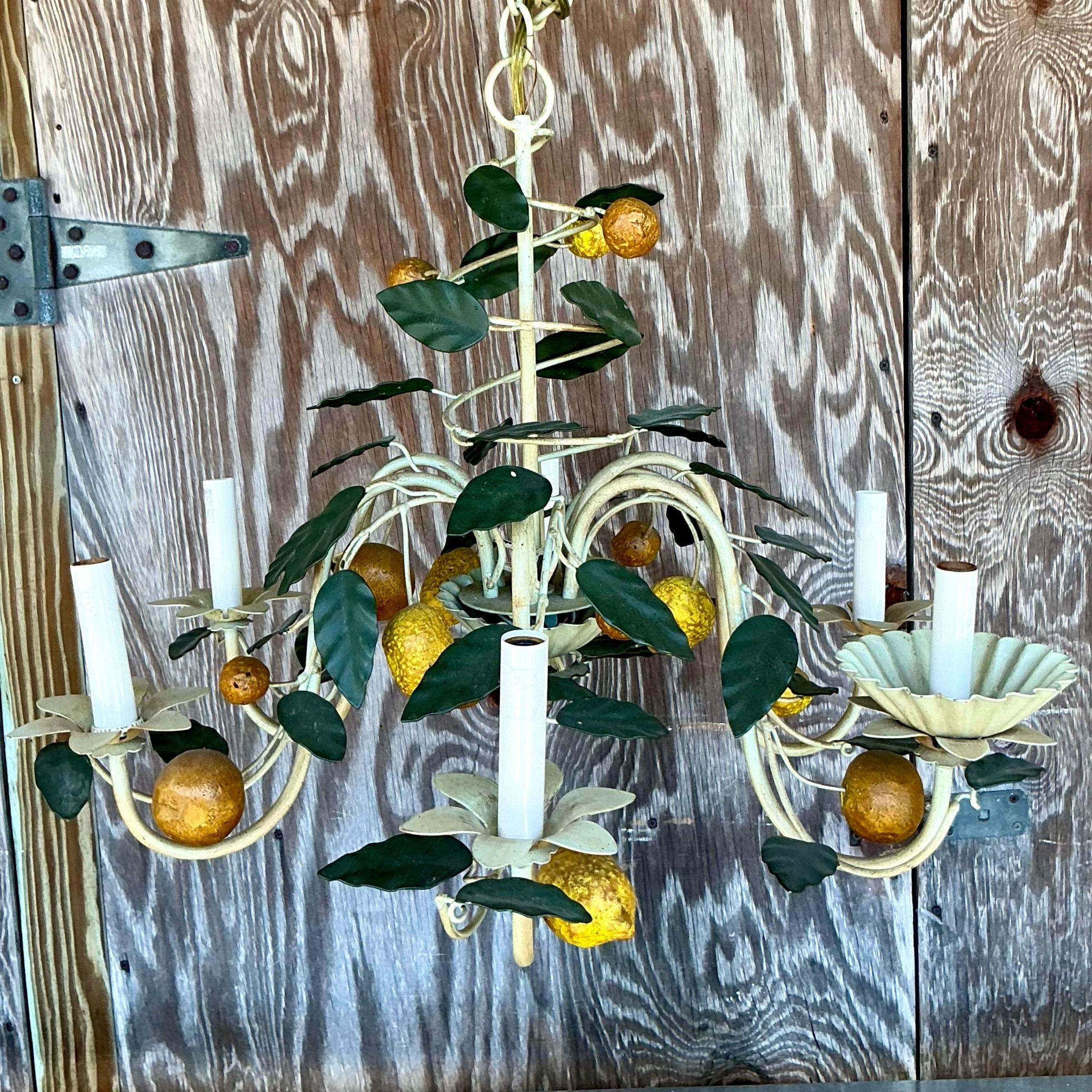 20th Century Vintage Coastal Italian Tole Lemon Chandelier