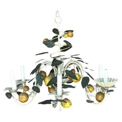 Vintage Coastal Italian Tole Lemon Chandelier